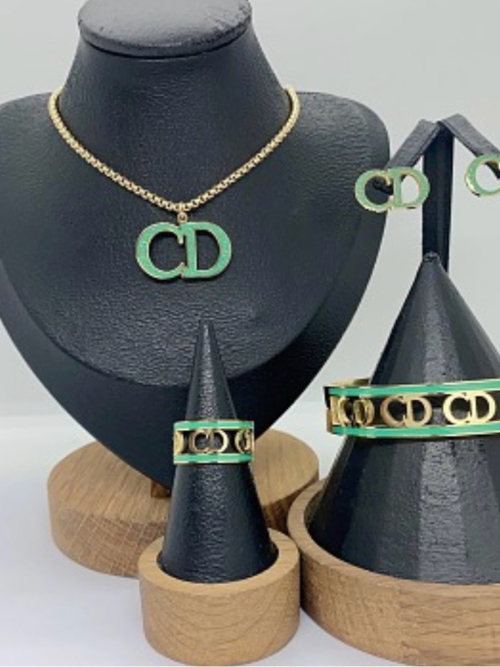 Green Enamel Logo Necklace and Jewelry Set